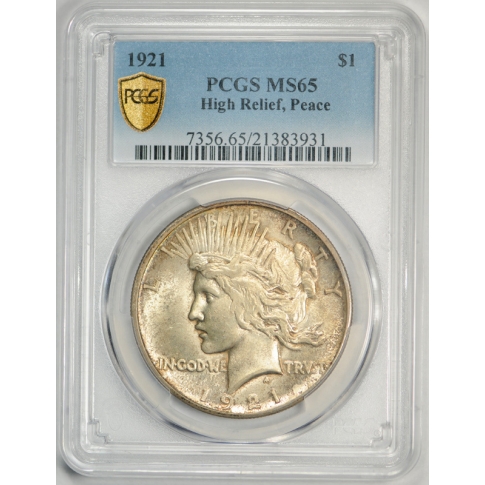 1921 $1 Peace Dollar High Relief PCGS MS 65 Uncirculated Lightly Toned Original 