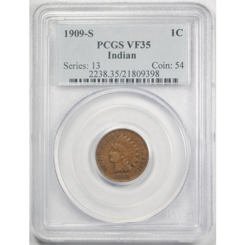 1909 S 1C Indian Head Cent PCGS VF 35 Very Fine to Extra Fine Key Date Original 