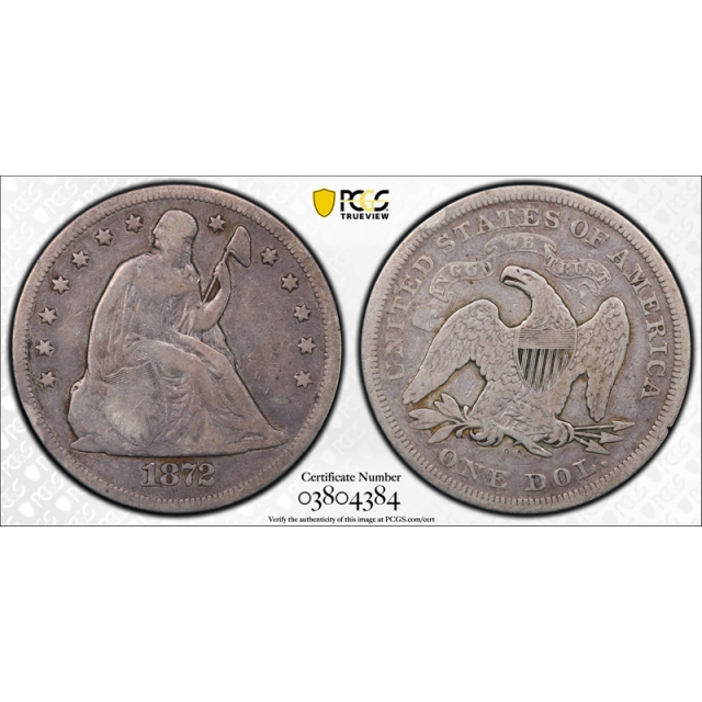 1872 CC $1 Seated Liberty Dollar PCGS VG 10 Carson City Mint Key Date ! 