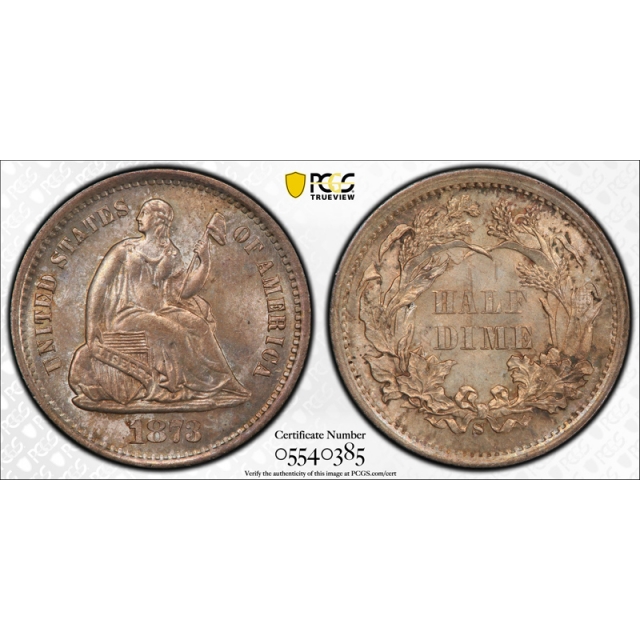 1873 S H10C Seated Liberty Half Dime PCGS MS 64 Uncirculated Toned Original 
