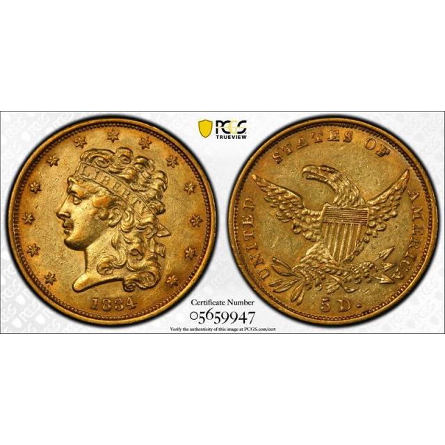 1834 $5 Classic Head Half Eagle Gold PCGS AU 55 About Uncirculated Exceptional !