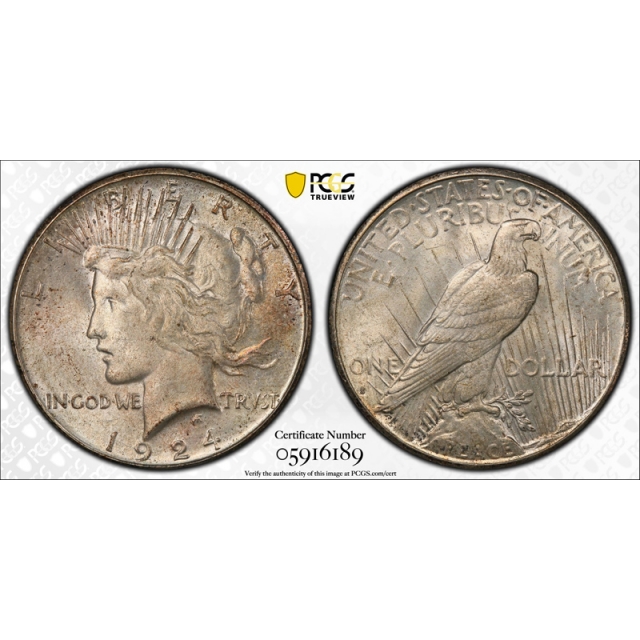 1924 S $1 Peace Dollar PCGS MS 64 Uncirculated Better Date Original Toned Coin