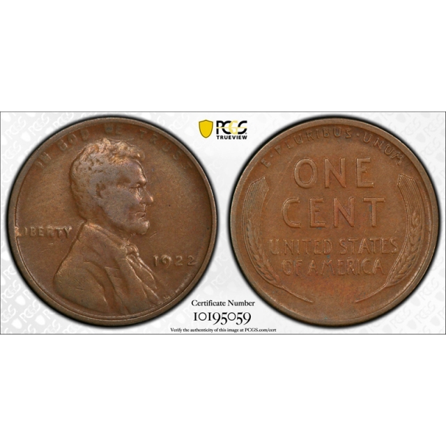  1922 No D 1C Strong Reverse Lincoln Wheat Cent PCGS XF 40 Extra Fine CAC Approved Cert#5059