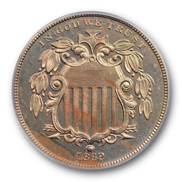 1869 5C Proof Shield Nickel PCGS PR 64 Golden Toned Pretty Low Mintage
