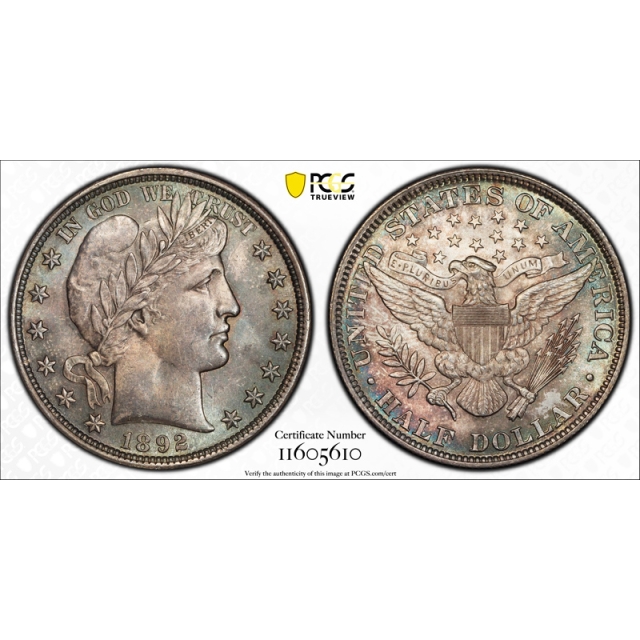 1892 50C Barber Half Dollar PCGS MS 64 Uncirculated Original Toned First Year Type