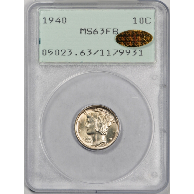 1940 10C Mercury Dime PCGS MS 63 FB Uncirculated Rattler CAC Approved 
