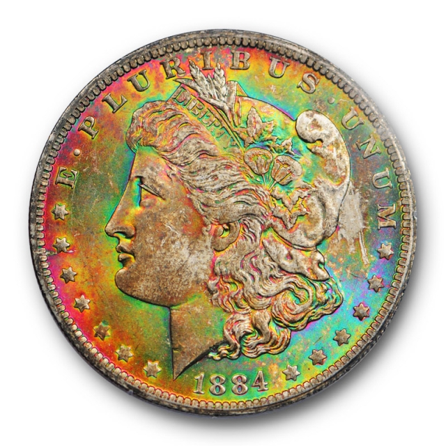 1884 O $1 Morgan Dollar PCGS MS 63 Monster Toned ! Gold CAC Sticker ! 