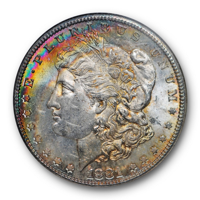 1881 S Morgan Dollar S$1 NGC MS 64 Uncirculated Rainbow Toned Beauty