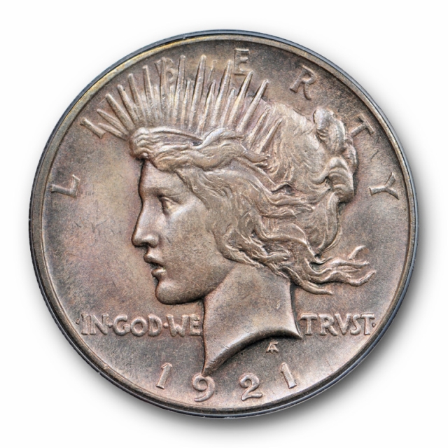 1921 $1 Peace Dollar High Relief PCGS AU 58 About Uncirculated Purple Toned ! 