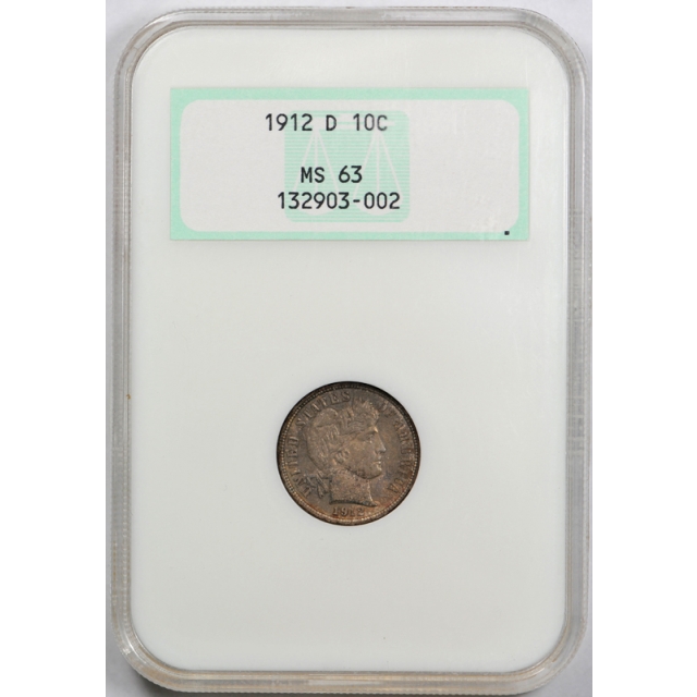 1912 D 10C Barber Dime NGC MS 63 Uncirculated Toned Old Fatty Holder
