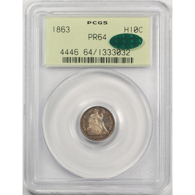 1863 H10C Seated Liberty Half Dime PCGS PR 64 Proof CAC Approved OGH Key Date