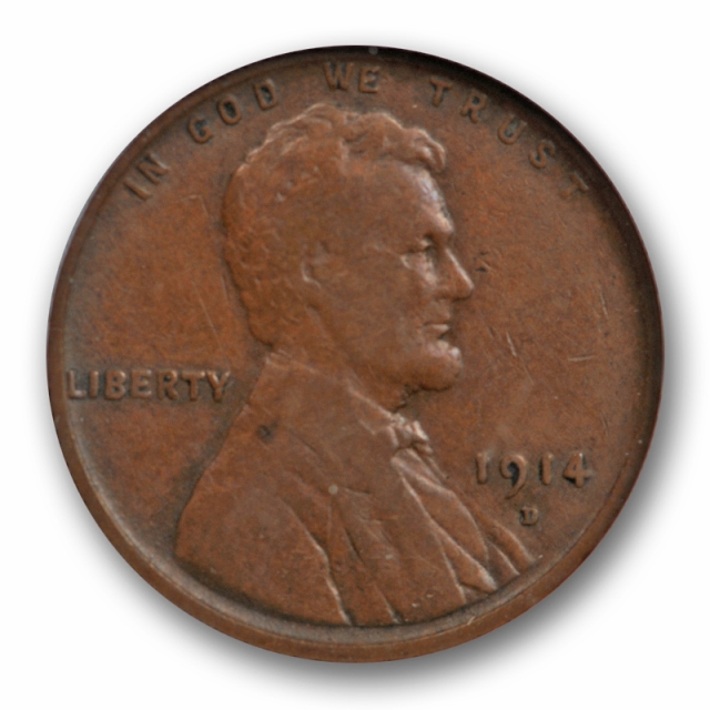 1914 D 1c Lincoln Wheat Cent ANACS F 12 Fine Denver Mint Key Date Old Holder ! Cert#8263