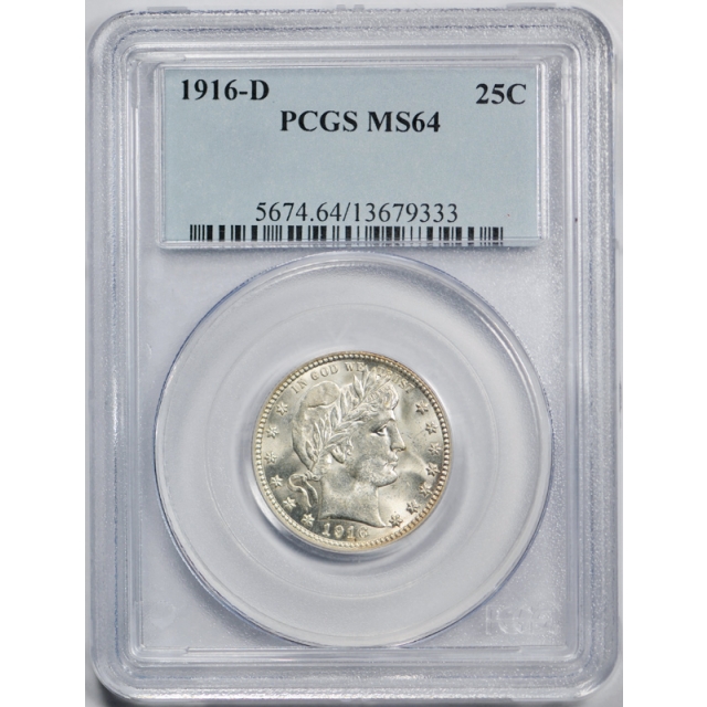 1916 D 25C Barber Quarter PCGS MS 64 Uncirculated Blast White Stunning Coin ! 