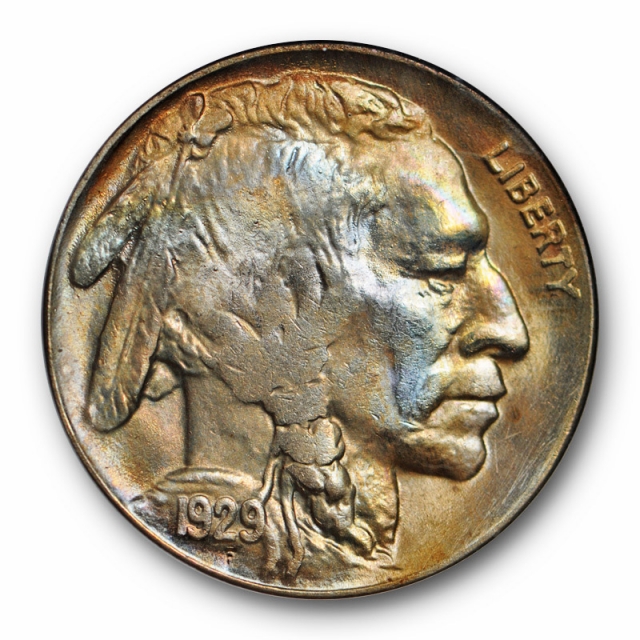 1929 5C Buffalo Nickel ANACS MS 64 Uncirculated Colorful Toned Old Holder