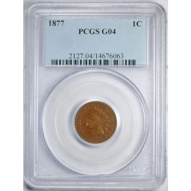 1877 1C Indian Head Cent PCGS G 4 Good Yellow Hue Toned Key Date Tough !