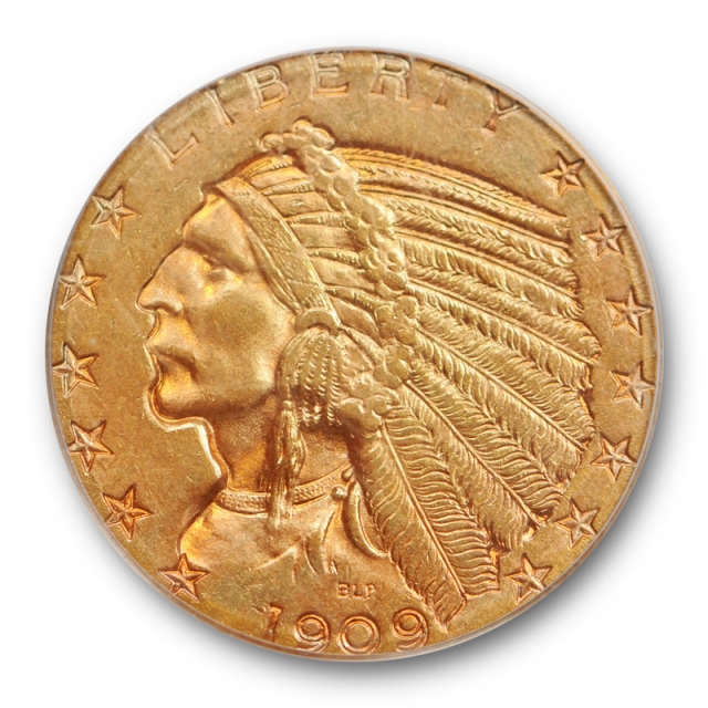 1909 D $5 Indian Head Five Dollar Gold PCGS MS 62 Uncircualted Original 