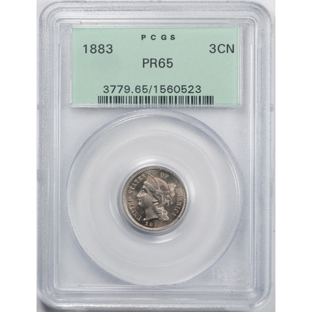 1883 3CN Three Cent Nickel PCGS PR 65 Proof With Die Cracks? High End OGH Old Holder