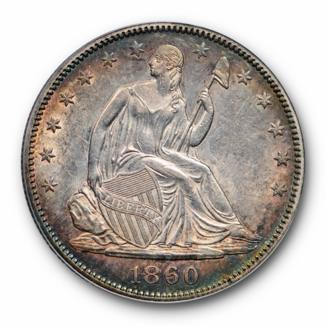 1860 50C Seated Liberty Half Dollar PCGS AU 58 About Uncirculated Toned Beauty