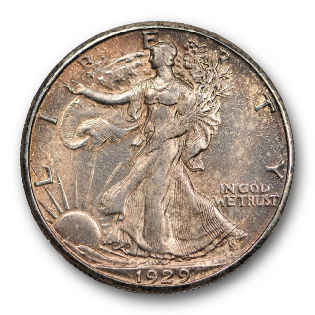 1929 S 50C Walking Liberty Half Dollar Uncirculated Mint State MS Original Toned Attractive 