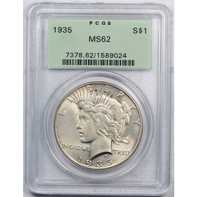 1935 $1 Peace Dollar PCGS MS 62 Uncirculated Original OGH Old Holder
