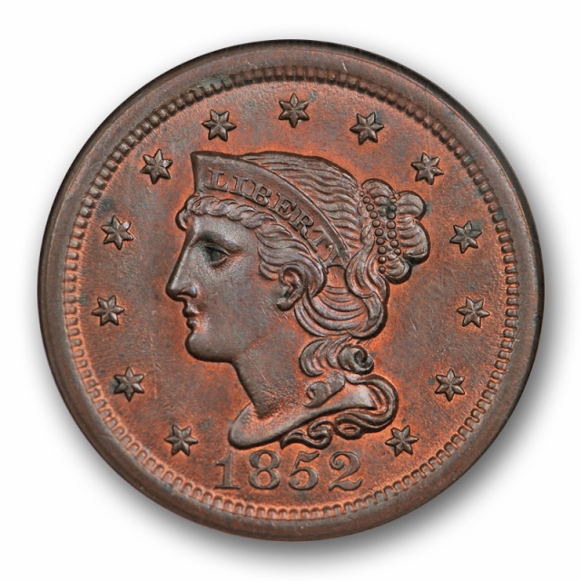1852 1C Braided Hair Large Cent NGC MS 64 RB Uncirculated Old Fatty OH