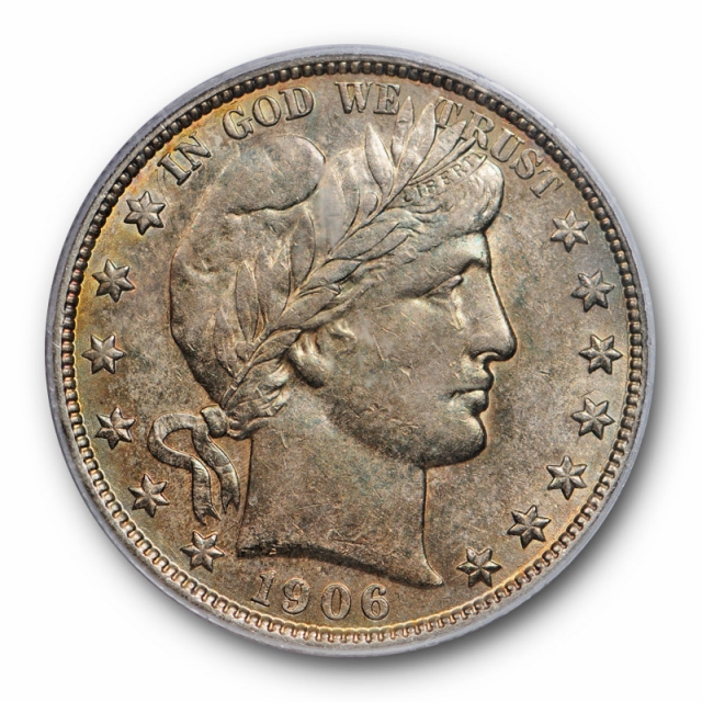 1906 S 50C Barber Half Dollar PCGS AU 50 About Uncirculated Toned Tough Date