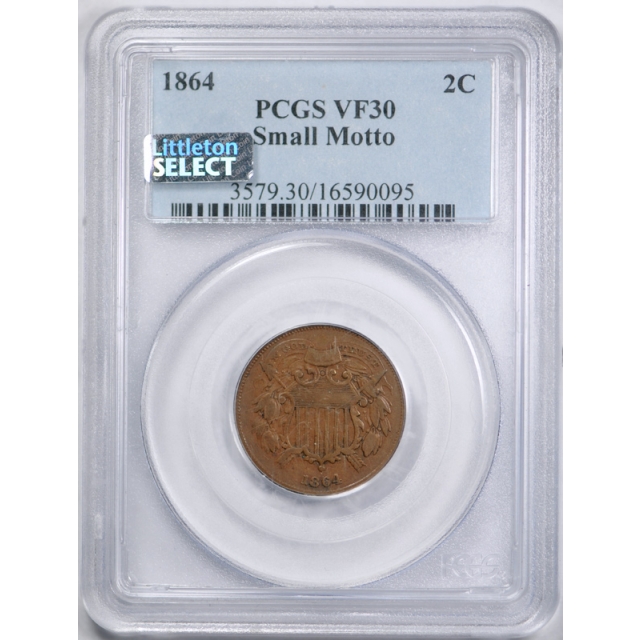 1864 2C Small Motto Two Cent Piece PCGS VF 30 Very Fine to Extra Fine Key Variety 