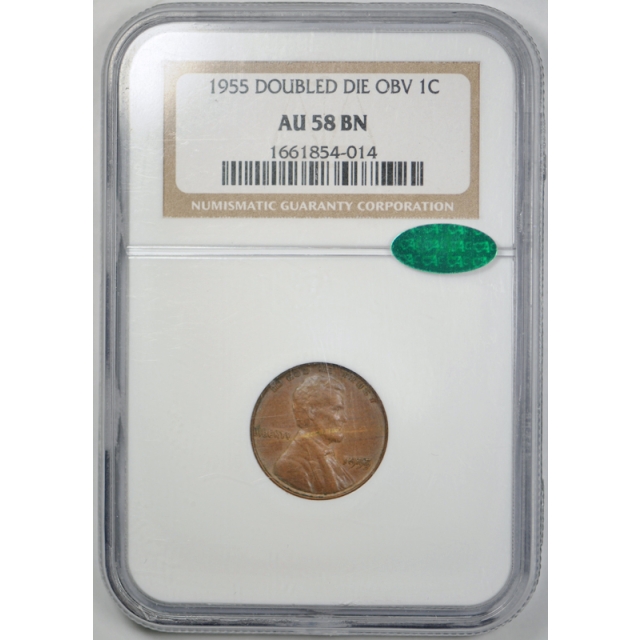 1955 1C Doubled Die Obverse Lincoln Wheat Cent NGC AU 58 1955/1955 CAC 