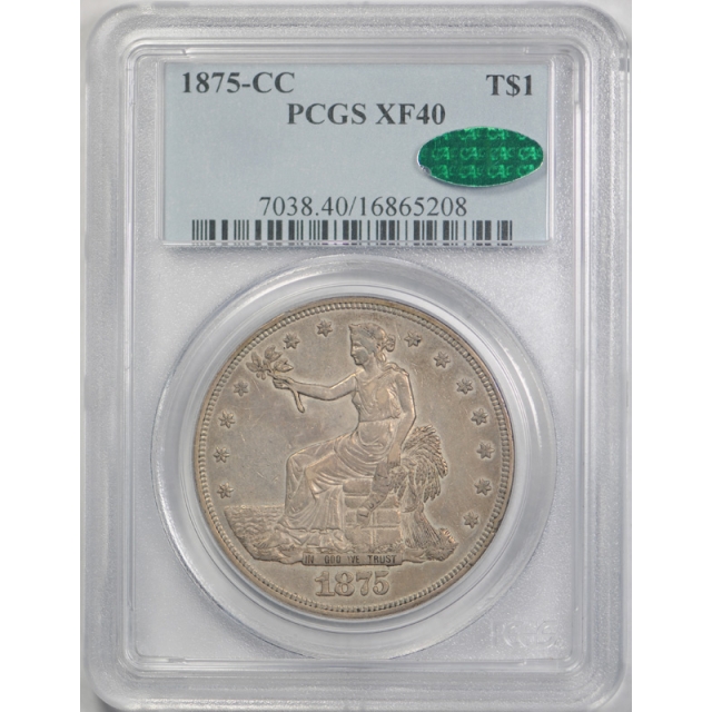 1875 CC T$1 Trade Dollar PCGS XF 40 Extra Fine CAC Approved Carson City Mint ! 