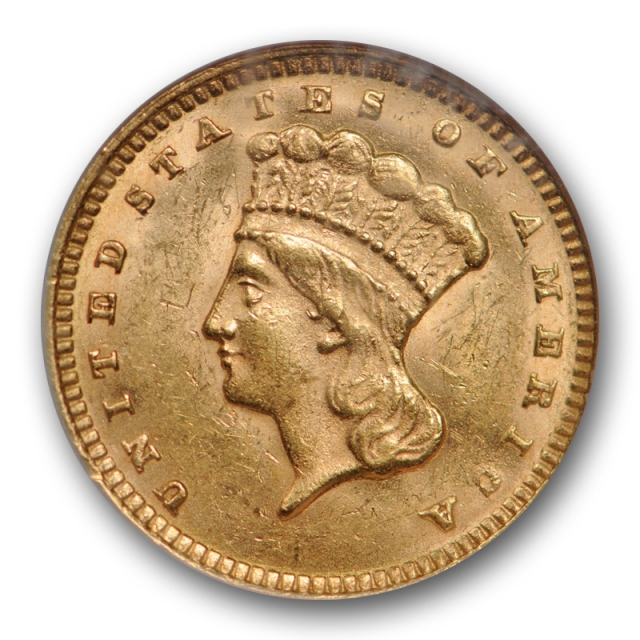 1874  $1 Gold Liberty Dollar NGC MS 62 Uncirculated Mint State US Type Coin 