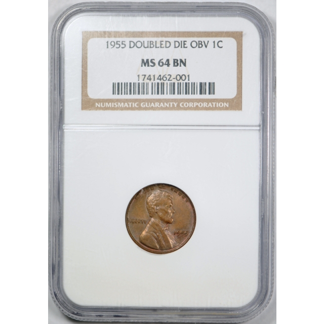 1955 1c Double Die Obverse Lincoln Wheat Cent NGC MS 64 BN Uncirculated 1955/1955 DDO