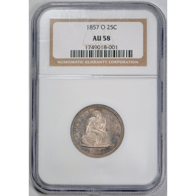 1857 O 25c Seated Liberty Quarter NGC AU 58 About Uncirculated New Orleans Mint Tough !