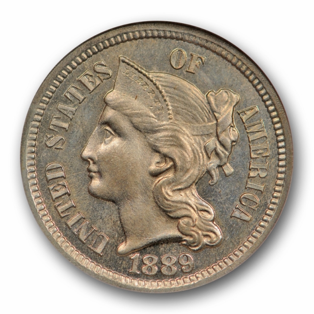 1889 3CN Proof Three Cent Nickel NGC PF 65 PR Flashy White Old Fatty Holder ! Nice !