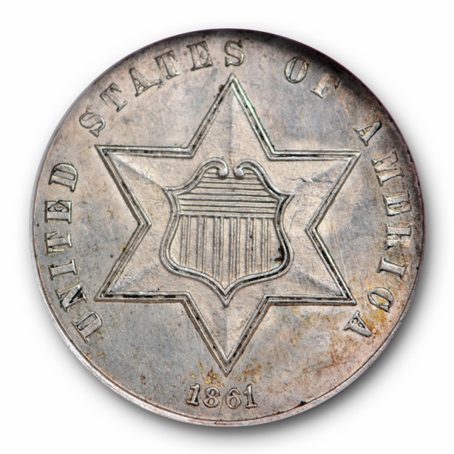 1861 Three Cent Silver Piece NGC MS 64 Uncirculated Civil War Era Type Three
