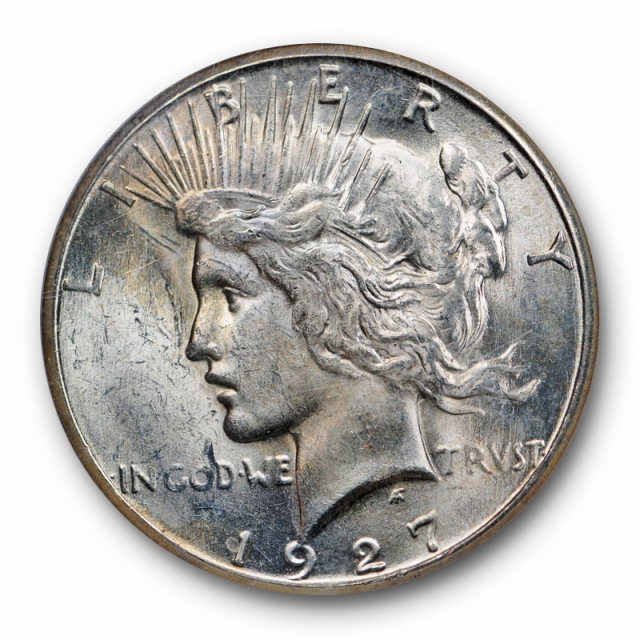 1927 S Peace Dollar $1 NGC MS 63 Uncirculated Light Blue Tone Better Date Toned