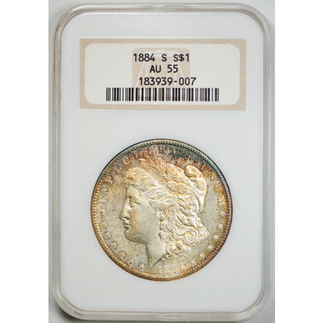 1884 S $1 Morgan Dollar NGC AU 55 About Uncirculated Old Fatty Holder Looks Nicer !