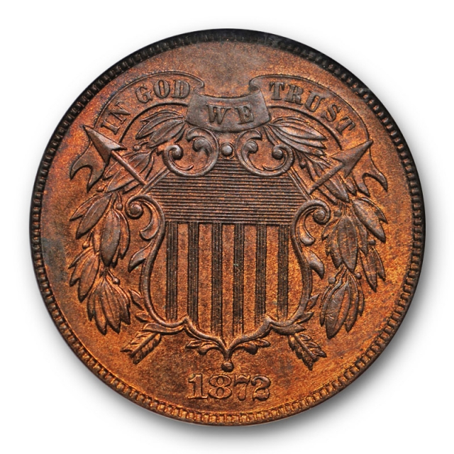 1872 Two Cent Piece 2C NGC PR 64 RB Proof Red Brown Key Date Low Mintage