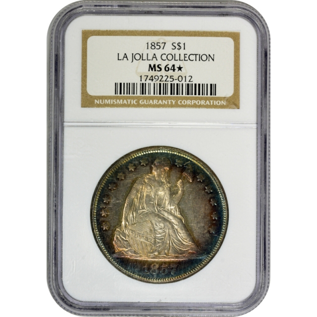 1857 Seated Liberty Dollar NGC MS 64 * Star Monster Toned Beauty Pop 1 !