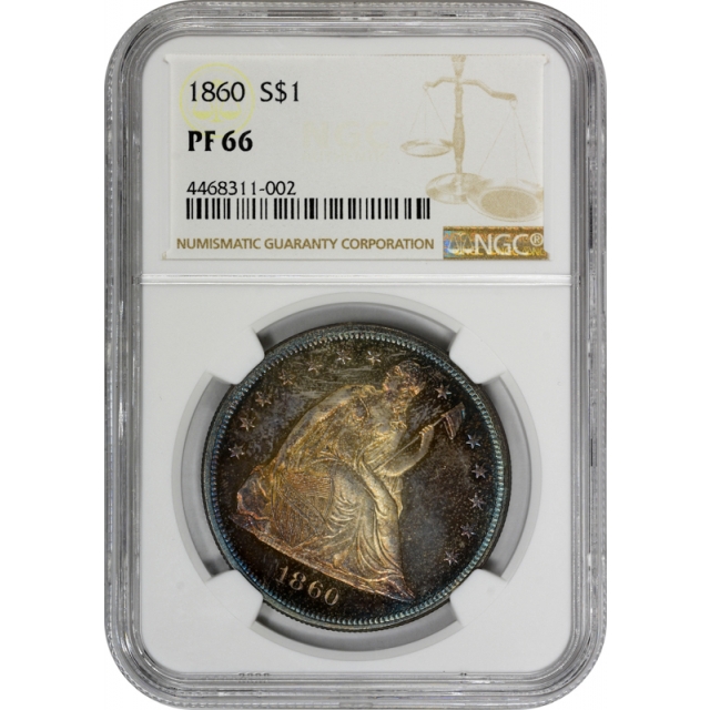 1860 Seated Liberty Dollar NGC PR 66 Proof Monster Toned Beauty Stunning!