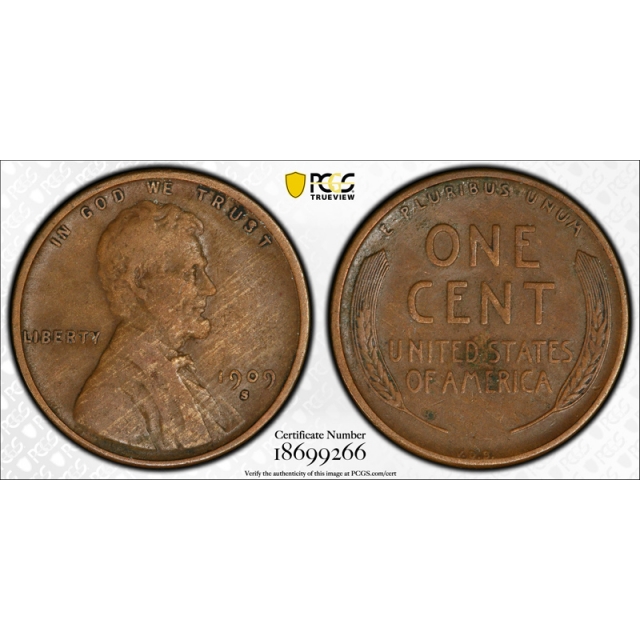 1909 S VDB 1C Lincoln Wheat Cent PCGS VF 35 Very Fine to Extra Fine Key Date