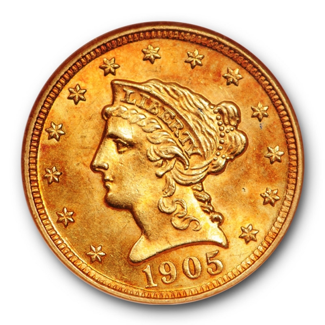 1905 $2.50 Liberty Head Quarter Eagle NGC AU 58 Old Fatty Gold CAC Sticker