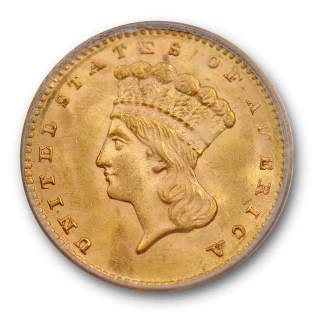 1862 G$1 Gold Dollar PCGS MS 63 Uncirculated Gold Princess Indian Head 