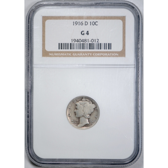 1916 D 10c Mercury Dime G 4 Good Denver Mint Key Date Looks Better ! Strong