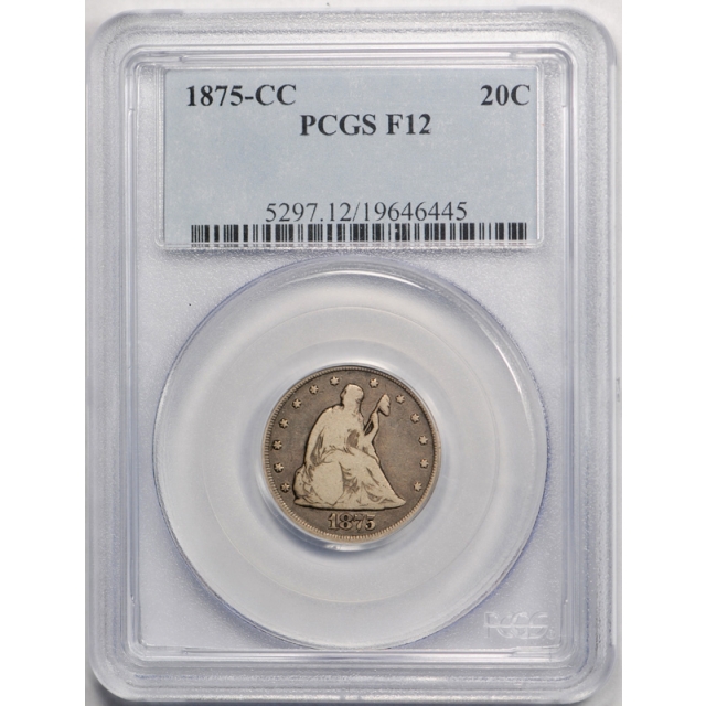 1875 CC 20C Twenty Cent Piece PCGS F 12 Fine Carson City Mint Perfect Original ! 