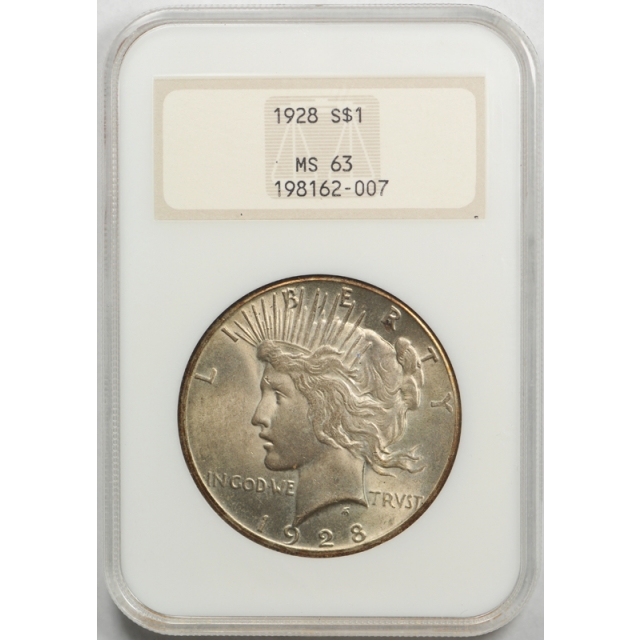 1928 $1 Peace Dollar NGC MS 63 Uncirculated Toned Old Fatty Holder OH ! 