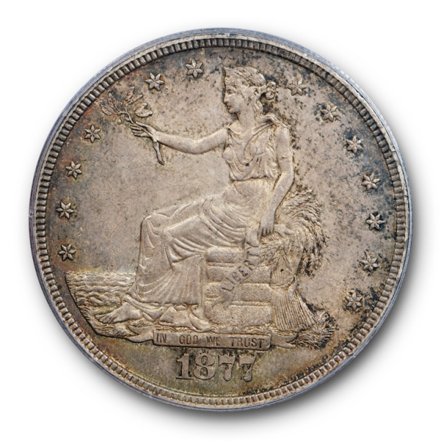 1877 S T$1 Trade Dollar PCGS AU 55 CAC Approved Crusty Original Toned