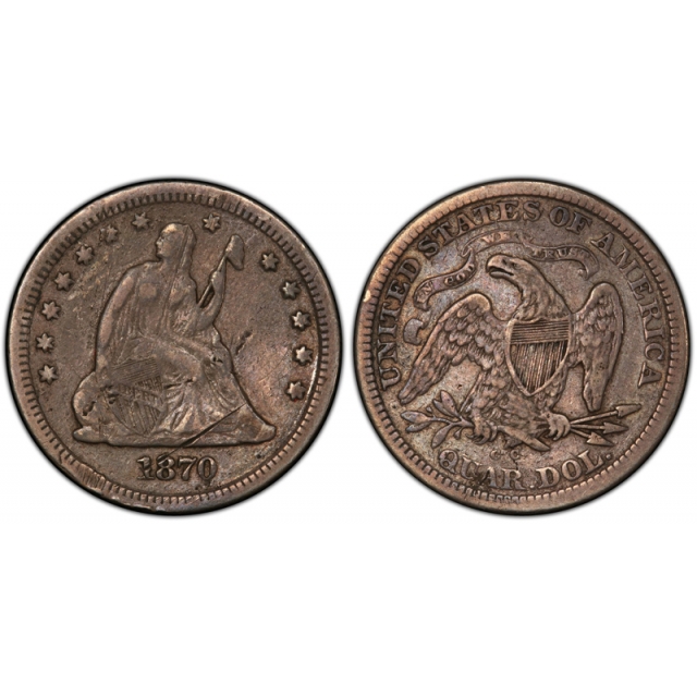 1870 CC 25C Seated Liberty Quarter PCGS VF Very Fine Details Carson City Mint Key Date !