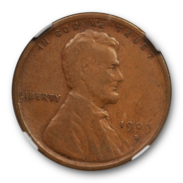 1909 S VDB 1c Lincoln Wheat Cent NGC F 12 Fine Key Date San Francisco Mint 