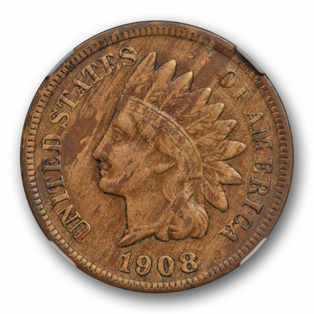 1908 S 1c Indian Head Cent NGC VF 35 Very Fine to Extra Fine Key Date Wood Grain Toned