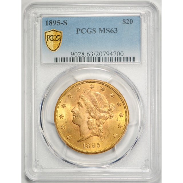 1895 S $20 Liberty Head Double Eagle PCGS MS 63 Uncirculated Crusty Original Coin 